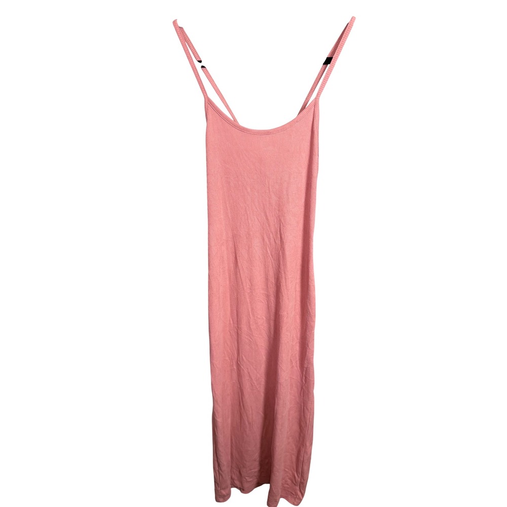 BCBGeneration Pink Ribbed Bodycon‎ Midi Dress Strappy Back Keyhole Small